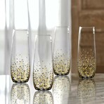 Confetti Black/Gold Set of 4 Stemless Flutes // 9.5 OZ.