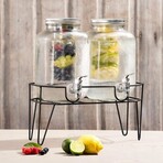 Clifford Set of 2 Dispensers with Infuser & Stand, Silver Lid // 1 GAL/4 L