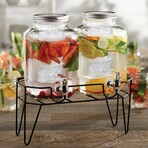 Clifford Set of 2 Dispensers with Infuser & Stand, Silver Lid // 1 GAL/4 L