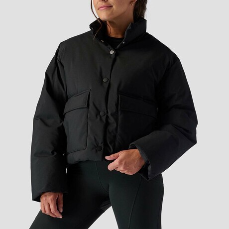 Women's // Cropped Boxy Snap Front Puffer // Black (L)
