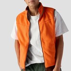 Men's // Reversible Polar Fleece Vest // Vermillion Orange + Downtown Brown (XL)