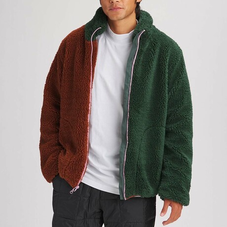 Men's // MTN Sherpa Full-Zip Jacket // Tortoise Shell + Trekking Green + Pink Nectar (L)