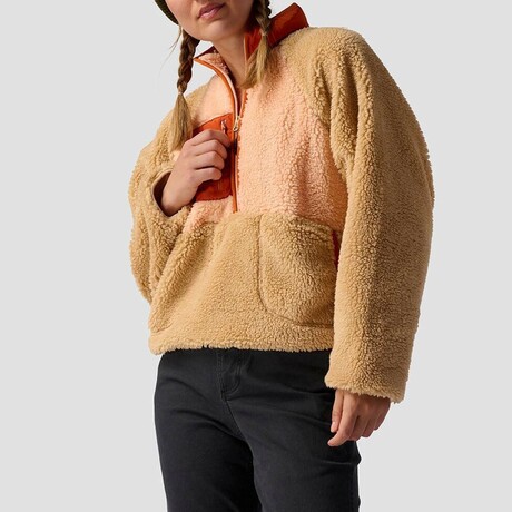 Women's // MTN 1/2-Zip High Pile Fleece Pullover // Peach Parfait + Pebble + Rust (L)