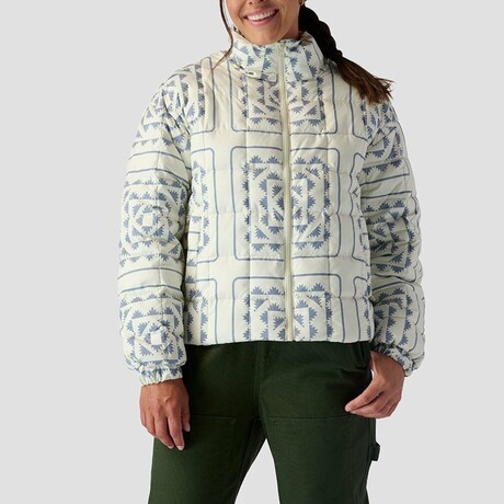 Stoic // Women's // Printed Quilted Puffer // Ivory + Navy Snowflake Print (XS)
