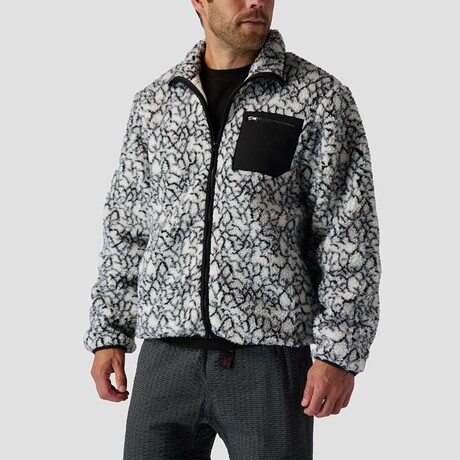 Stoic // Men's // High Pile Printed Fleece Jacket // Black + White Abstract Print (S)