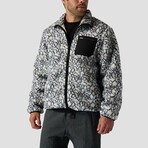 Stoic // Men's // High Pile Printed Fleece Jacket // Black + White Abstract Print (S)