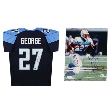 Eddie George // TEN Titans + HOo Oilers // Signed Jersey + Photo