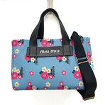 Miu Miu // Leather + Cotton + Canapa Fiori Handbag // Light Blue + Multicolor // Pre-Owned