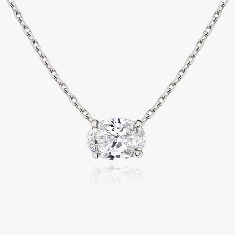 PureLine 14k White Gold Lab-Gown Oval Diamond Penant Necklace // 16"-18" (Diamond Carats: 0.50ct. tw.)
