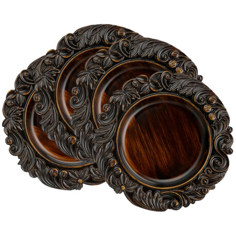 Embossed Charger Plates Set of 4 // 14"D (Brown)