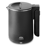 Elite Gourmet EKT719 Dual Voltage 110-220V US Plug, Travel Double Wall Insulated Cool-Touch, 0.6L Electric Kettle, Stainless Steel Interior, Hinged-Locking Lid, Retractable Handle, Auto Shut-Off, Boil Dry Protection, matte Black