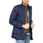 Button & Zip-Up Diamond Quilted Jacket // Dark Blue (M)