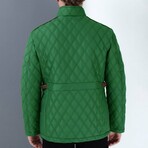 Button & Zip-Up Diamond Quilted Jacket // Light Green (M)