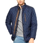 Button & Zip-Up Diamond Quilted Jacket // Dark Blue (M)
