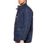 Button & Zip-Up Diamond Quilted Jacket // Dark Blue (M)