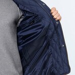 Button & Zip-Up Diamond Quilted Jacket // Dark Blue (M)