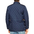 Button & Zip-Up Diamond Quilted Jacket // Dark Blue (M)