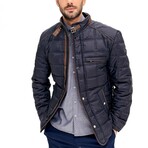Mock Neck Squared Quilted Jacket // Dark Blue (S)