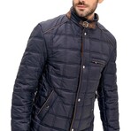 Mock Neck Squared Quilted Jacket // Dark Blue (S)