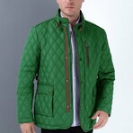 Button & Zip-Up Diamond Quilted Jacket // Light Green (M)