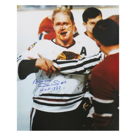 Bobby Hull // Chicago Blackhawks // Signed Blood On Face Photo