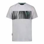 Crewneck Ergonomic Zepra Print T-Shirt // White (M)