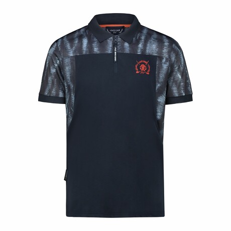 Ergonomic Marbled Print Polo Shirt // Navy (M)