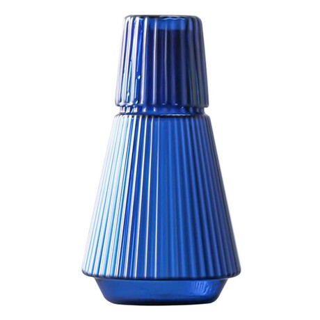 Vintage Ribbed Blue 2-Piece Water Carafe Set