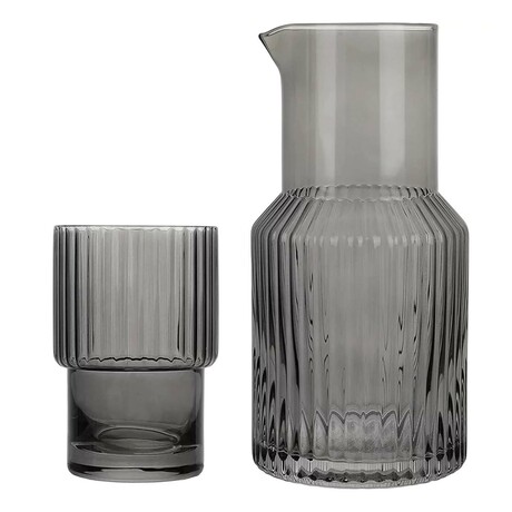 Gray Ribbed Glass 2-Piece Carafe Set 33.81 oz.