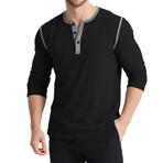 Contrast Details Henley Shirt // Black (L)