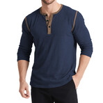 Contrast Details Henley Shirt // Navy Blue (L)