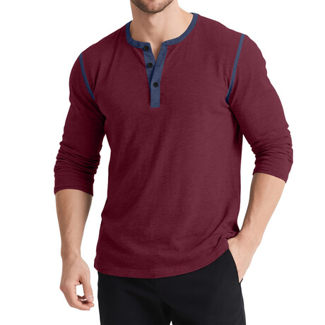 Contrast Details Henley Shirt // Red (XS)