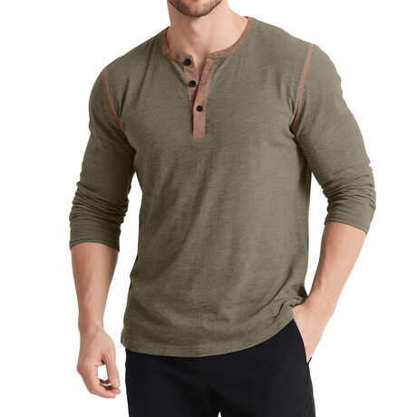 Contrast Details Henley Shirt // Army Green (XS)