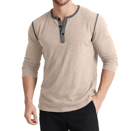 Contrast Details Henley Shirt // Khaki (XS)
