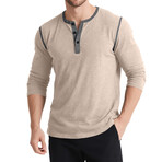 Contrast Details Henley Shirt // Khaki (L)