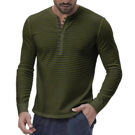 Striped Henley Shirt // Green (XS)