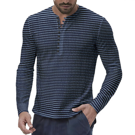 Striped Henley Shirt // Navy Blue (XS)