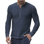 Striped Henley Shirt // Navy Blue (XL)