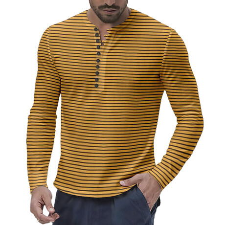 Striped Henley Shirt // Yellow (XS)
