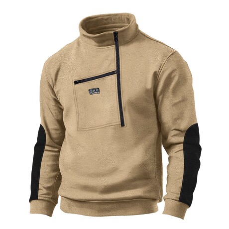 Half-Zip Fleece Pullover w/ Chest Pocket // Beige (XS)