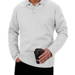 Square Cableknit Textured Long-sleeved Polo // White (XL)