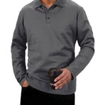 Square Cableknit Textured Long-sleeved Polo // Grey (L)