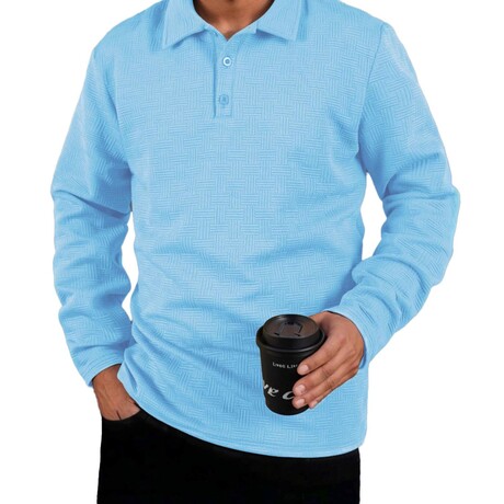 Nest Textured Long-sleeved Polo // Sky Blue (XS)