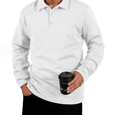 Nest Textured Long-sleeved Polo // White (XS)