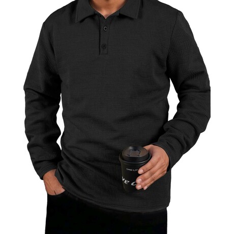 Nest Textured Long-sleeved Polo // Black (XS)