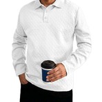 Zigzag Textured Long-sleeved Polo // White (XS)