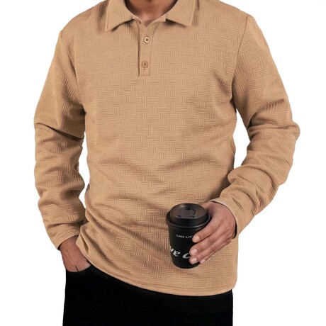 Nest Textured Long-sleeved Polo // Khaki (XS)