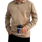 Zigzag Textured Long-sleeved Polo // Khaki (XS)