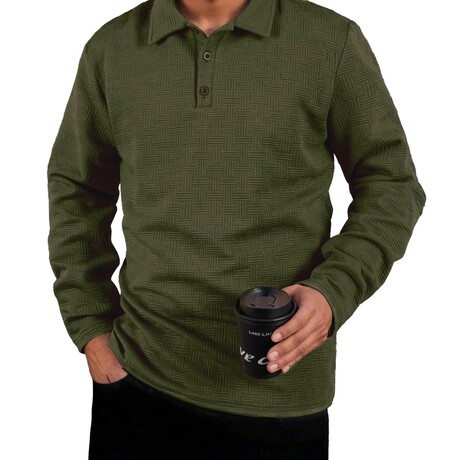 Nest Textured Long-sleeved Polo // Army Green (XS)