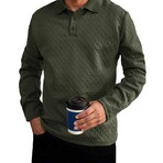 Zigzag Textured Long-sleeved Polo // Army Green (S)